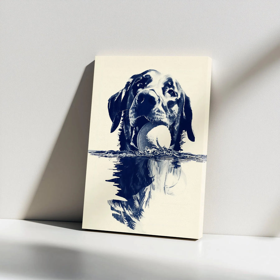 Labrador Retriever Canvas Art | Swimming Dog With Ball Ink Wash Print | 1.25-Inch Gallery Wrap | Premium Pet Lover Wall Decor Gift