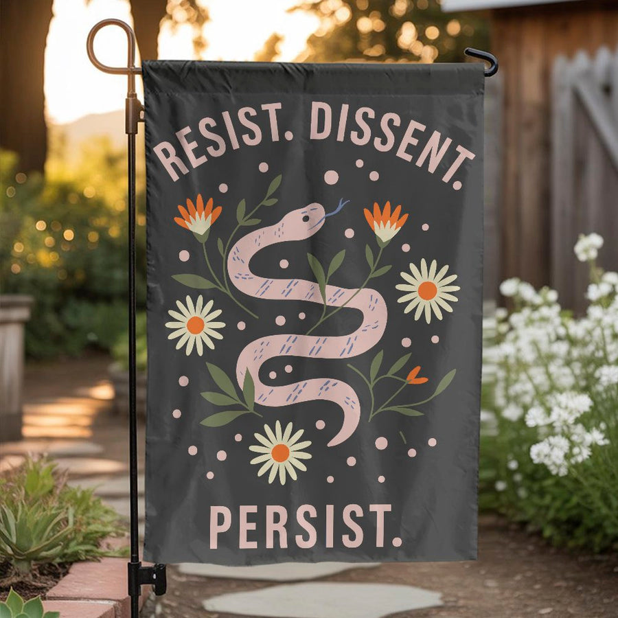 Resist Dissent Persist Garden Flag | Snake and Floral Feminist Yard Banner | Weather-Resistant Polyester | Outdoor Empowerment Decor Gift