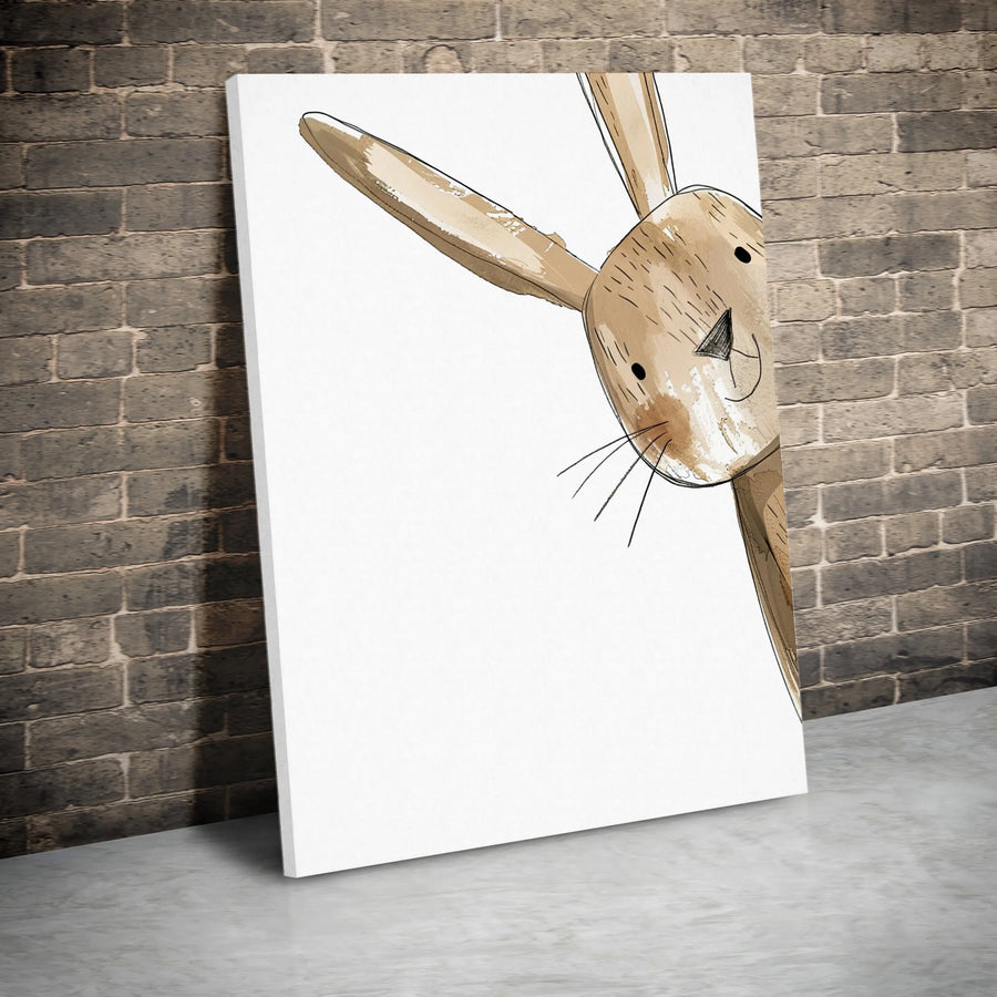 Peeking Bunny Wall Art Canvas | Watercolor Sketch Animal Portrait | Premium Fade-Resistant Gallery Print | Nursery & Kids Room Decor Gift