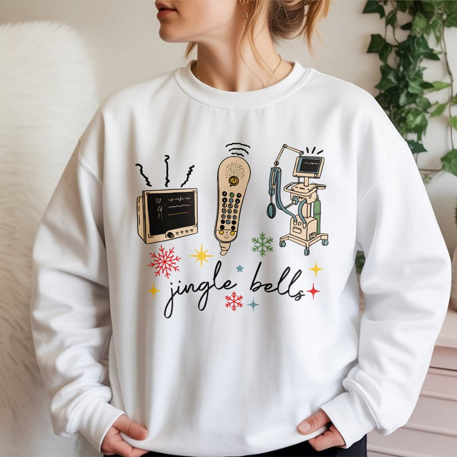 Nurse Jingle Bells Sweatshirt | Medical Equipment Christmas Graphic | Soft Cotton-Poly Blend | Funny Holiday Gift for Nurses and Nursing Students