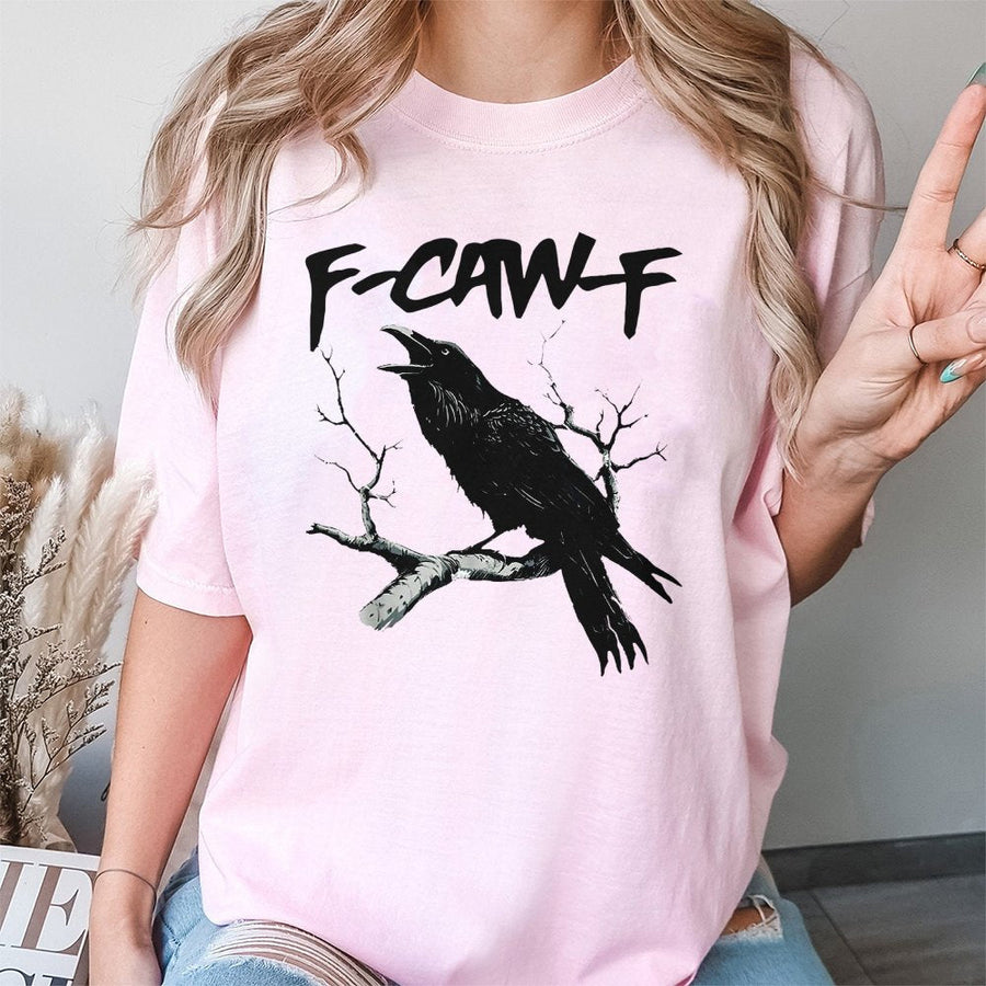 Raven T-Shirt F-Caw-F Graphic Tee | Distressed Crow Illustration | 100% Soft Cotton | Funny Bird Lover Gift for Men and Women