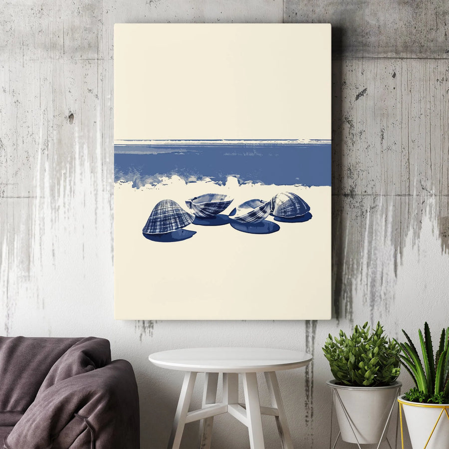 Coastal Seashells Wall Art | Minimalist Navy Blue Beach Decor | Premium 1.25" Gallery Wrapped Canvas | Coastal Home Decor Gift for Beach Lovers