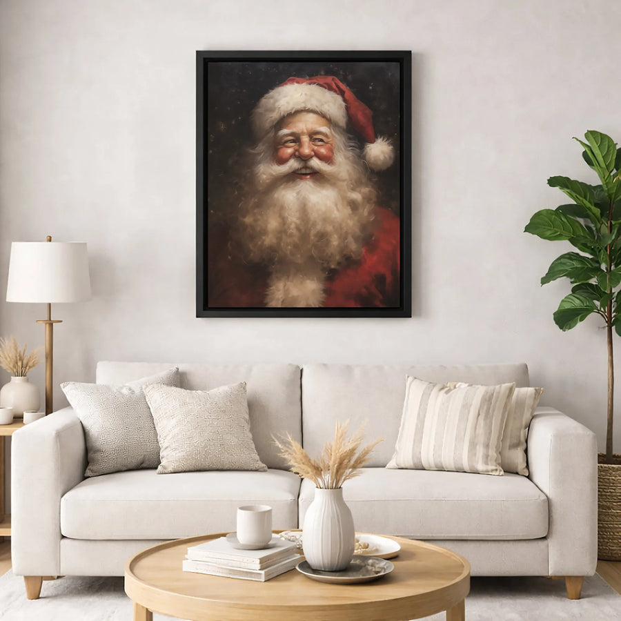 Vintage Santa Claus Wall Art | Classic Portrait Canvas Print | Gallery-Quality 1.25 Inch Profile | Festive Holiday Home Decor Gift