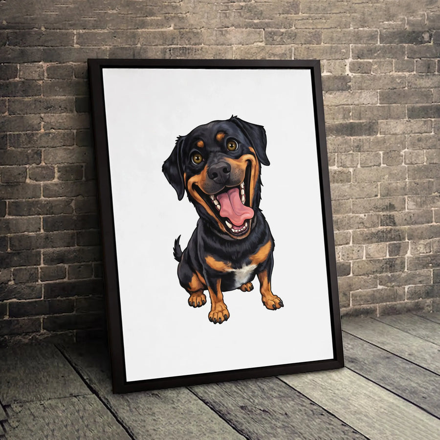 Rottweiler Wall Art Canvas | Happy Smiling Cartoon Dog Portrait | Premium 1.25-Inch Gallery Wrap | Cute Pet Decor Gift for Dog Lovers