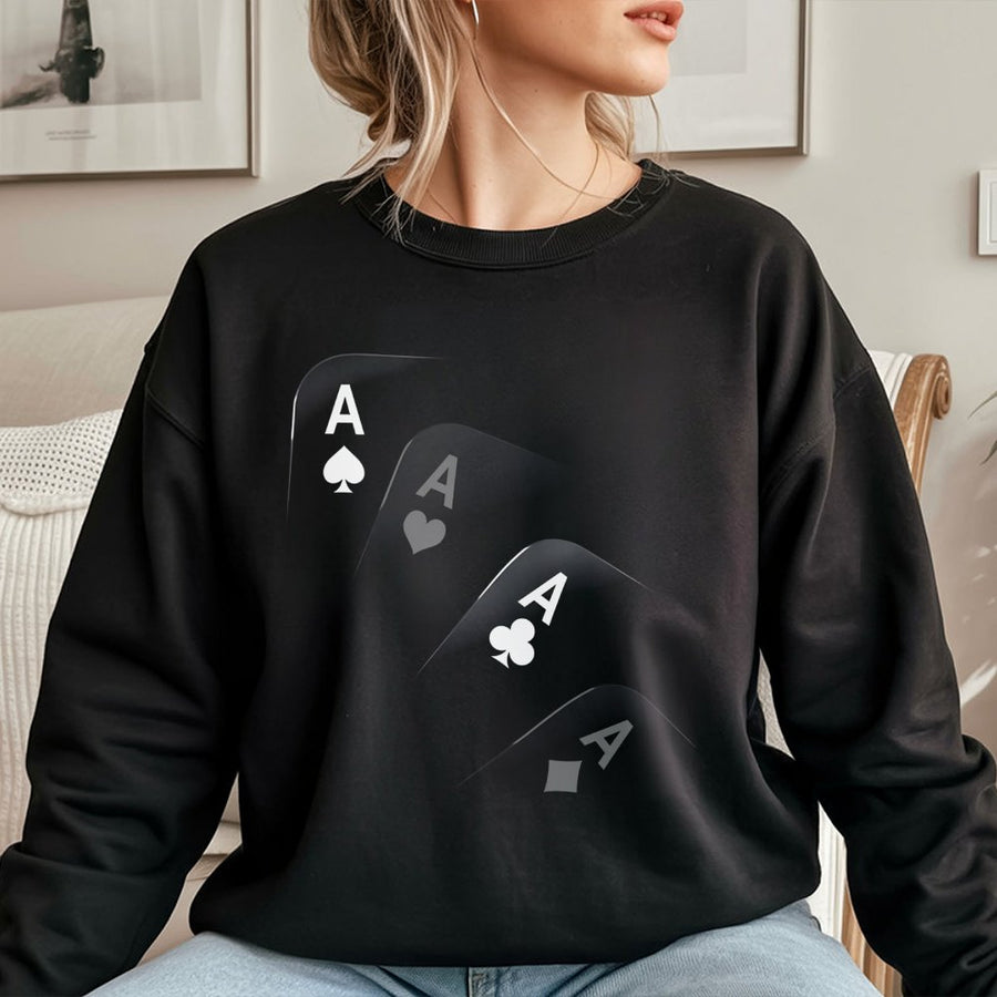 Poker Sweatshirt | Four Aces Playing Cards Graphic | Premium Cotton Blend | Casino Gambler Gift for Men and Women