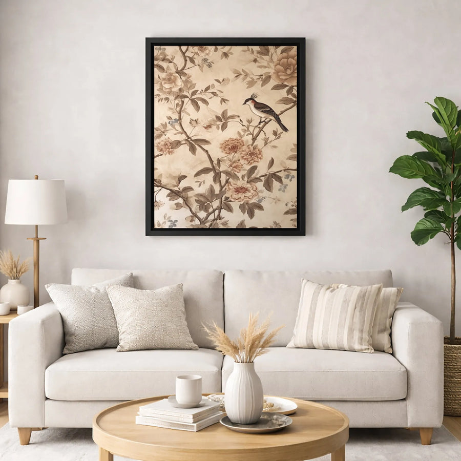 Vintage Chinoiserie Bird Wall Art | Peony Flower Botanical Print | Premium 1.25-Inch Gallery Canvas | Elegant Home Office Decor Gift