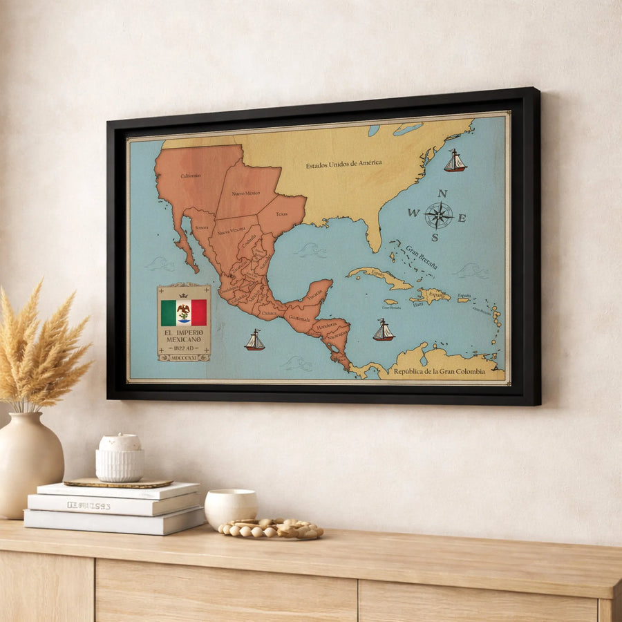 Mexican Empire 1822 Historical Map | Vintage Style Cartography Art | Premium 1.25 Inch Thick Gallery Canvas | History Gift for Collectors
