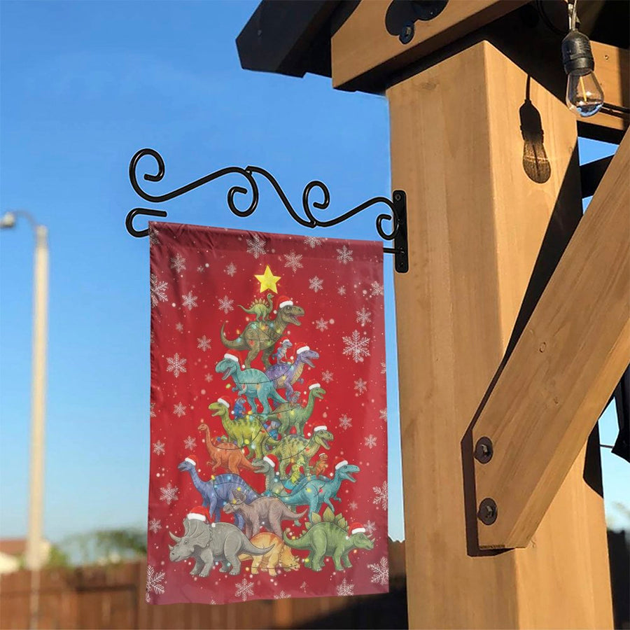 Dinosaur Christmas Tree Garden Flag | Festive T-Rex Holiday Yard Decor | Durable Premium Polyester | Unique Seasonal Gift for Dino Lovers