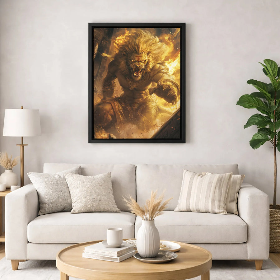 Narasimha Canvas Wall Art | Fierce Hindu Lion God Deity Print | Premium Gallery Wrapped Decor | Spiritual Home Office Gift