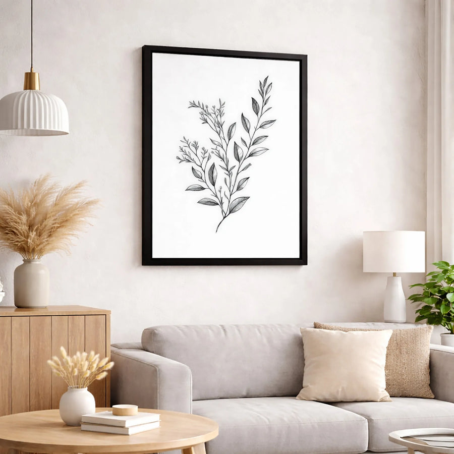 Minimalist Botanical Canvas Wall Art | Fine Line Leaf Sketch | Premium 1.25-Inch Gallery Wrap | Modern Neutral Home Decor Gift