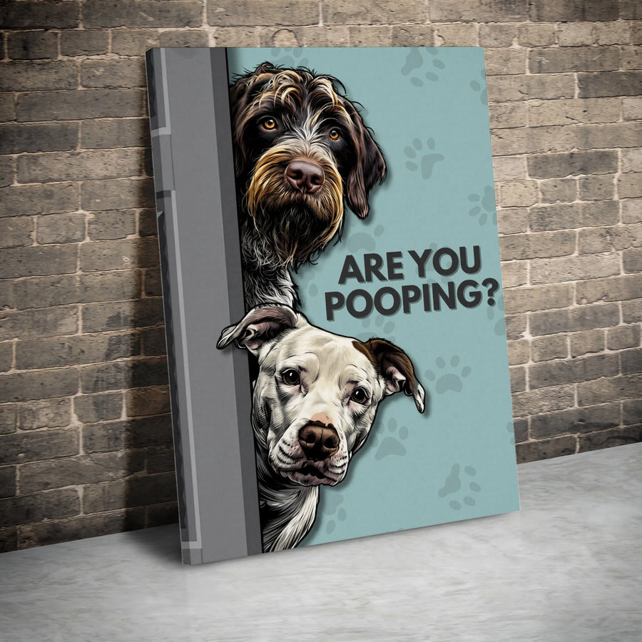 Are You Pooping? Bathroom Wall Art | Funny Peeking Dog Portrait | Premium 1.25-Inch Gallery Canvas | Unique Gift for Dog Lovers