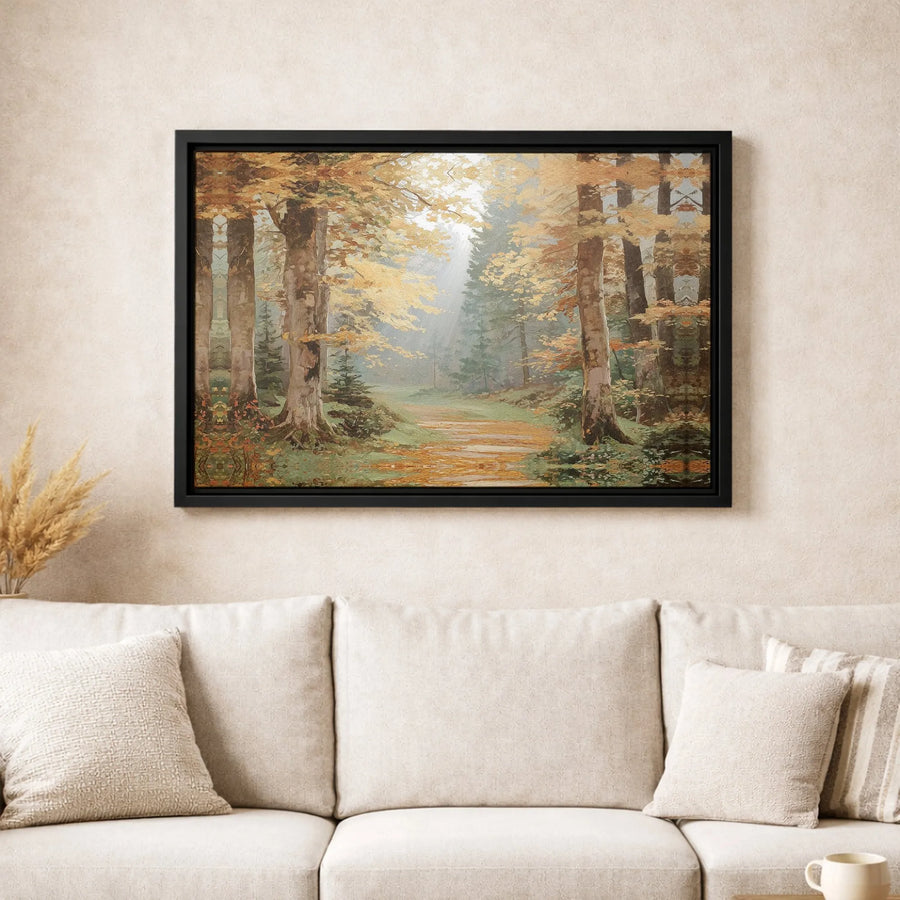 Autumn Forest Path Canvas Print | Foggy Woodland Landscape Wall Art | Gallery-Wrapped Premium Decor | Cozy Nature Inspired Gift for Home Office