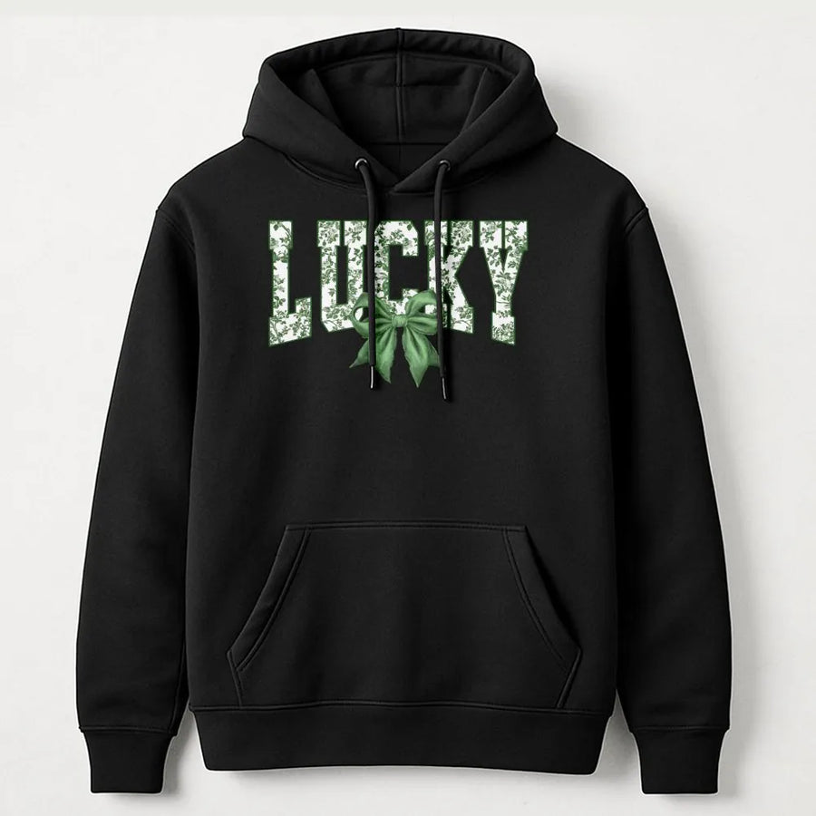 Lucky St Patricks Day Hoodie | Coquette Floral Bow Aesthetic | Premium Cotton Blend | Cute Womens Holiday Gift For Her