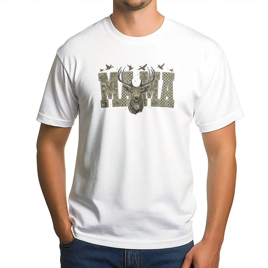 Camo Mama T-Shirt | Hunting Season Deer Graphic Tee | Soft Cotton Country Apparel | Western Mom Gift for Hunter Wife