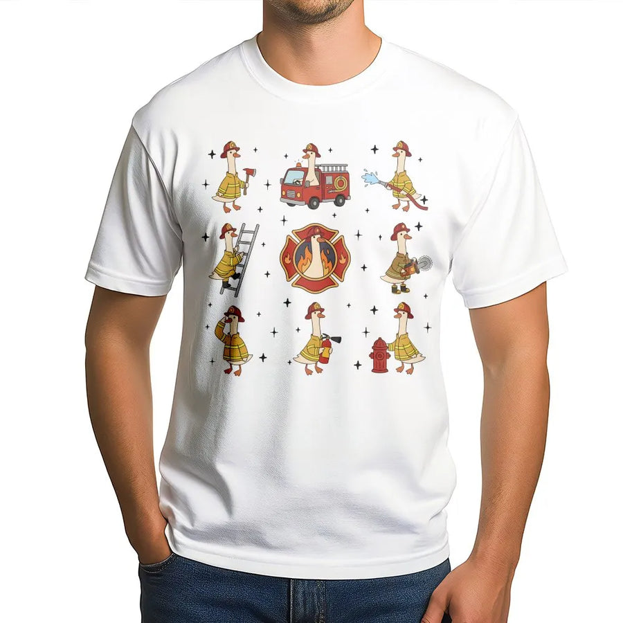 Silly Goose Firefighter T-Shirt | Funny Fire Dept Meme Graphic Sweatshirt | Premium Cotton-Blend | Gift for Fireman & Retired Firefighter