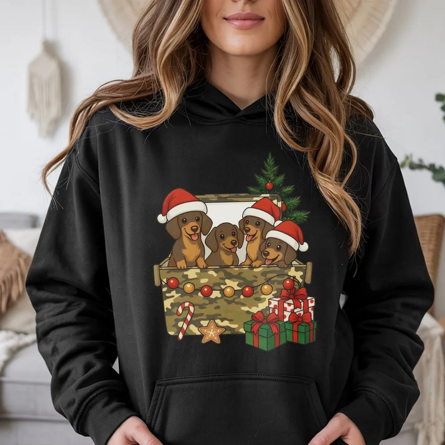 Dachshund Christmas Hoodie | Cute Wiener Dog Puppy Graphic | Premium Cotton Blend | Holiday Gift for Dog Mom and Dog Lover