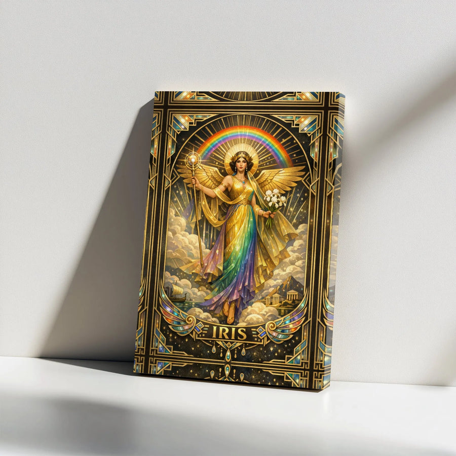 Iris Greek Goddess Wall Art | Art Deco Style Mythology Print | Premium Gallery Canvas | Collector's Greek Mythology Home Decor