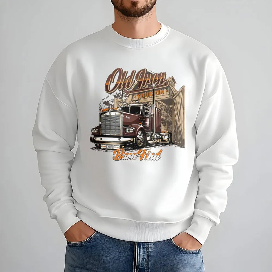 Old Iron Truckin' Sweatshirt | Vintage Semi Truck Barn Find Graphic | Premium Cotton Blend | Gift For Truck Driver & Big Rig Enthusiast