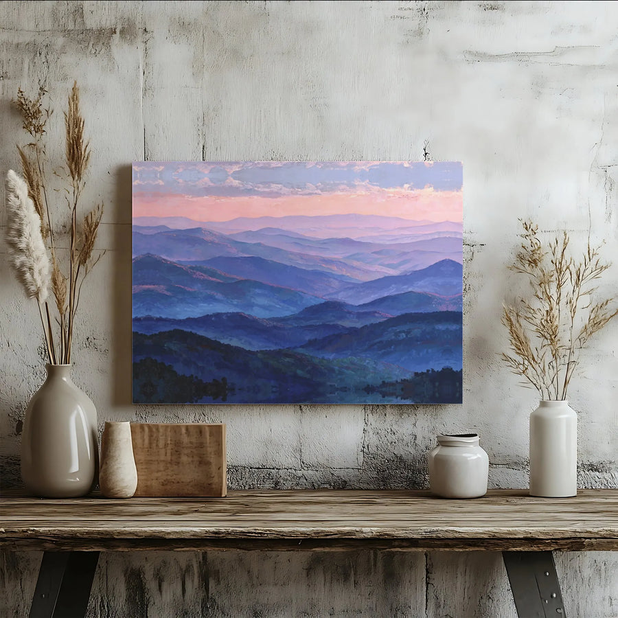 Mountain Sunset Canvas Art | Impressionist Blue and Purple Landscape Print | Gallery Wrapped Premium Wall Decor | Nature Gift for Home Office