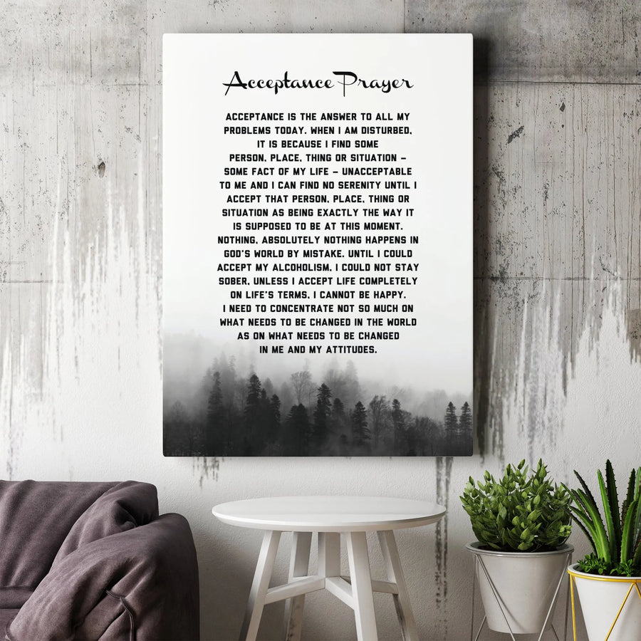 Acceptance Prayer Canvas Print | Sobriety Quote Wall Art | Premium Gallery Wrapped Decor | Inspirational Recovery Gift for Him or Her