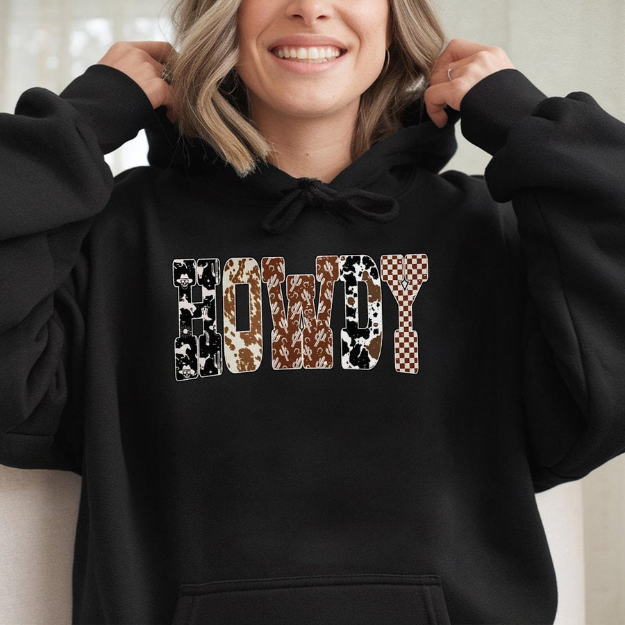 Howdy Hoodie | Western Cowgirl Aesthetic Graphic | Premium Cotton Blend | Fall Country Gift For Women