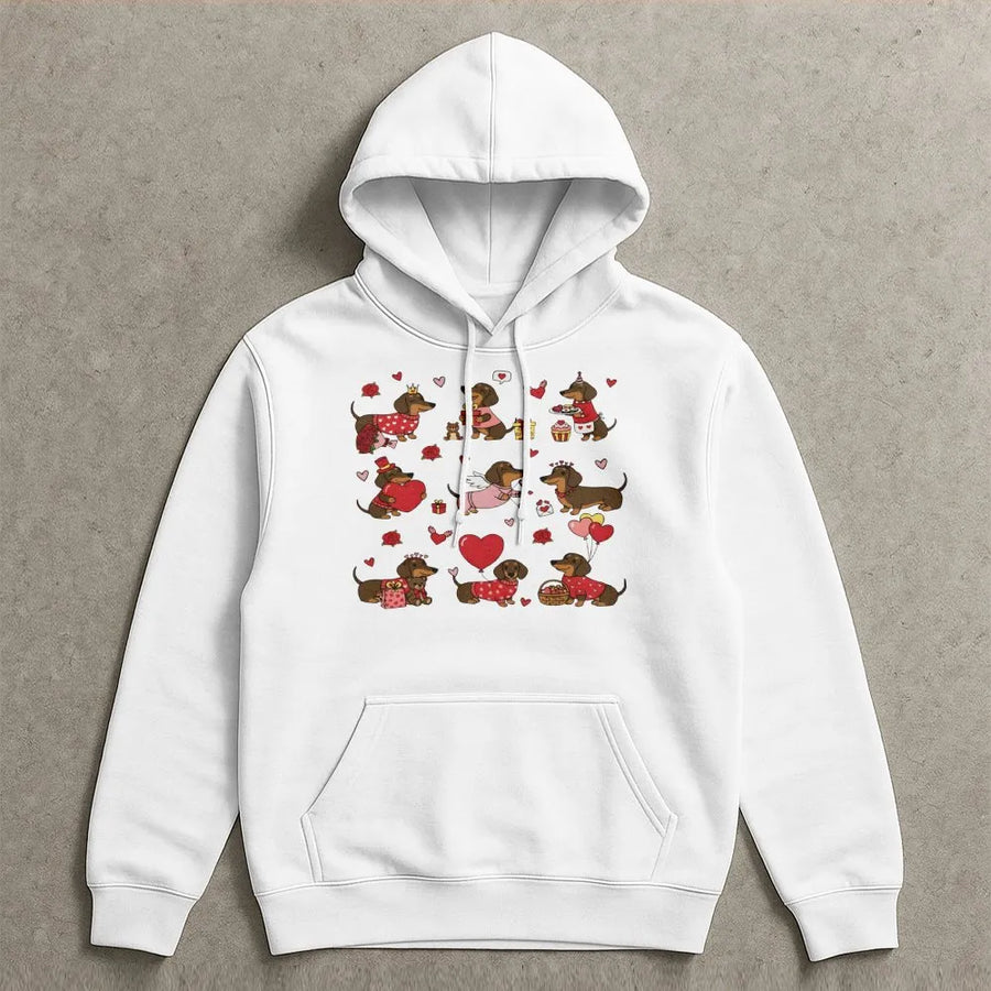 Dachshund Valentine Hoodie | Cute Wiener Dog Heart Pattern Design | Premium Cotton Blend | Gift For Dog Lovers & Pet Owners