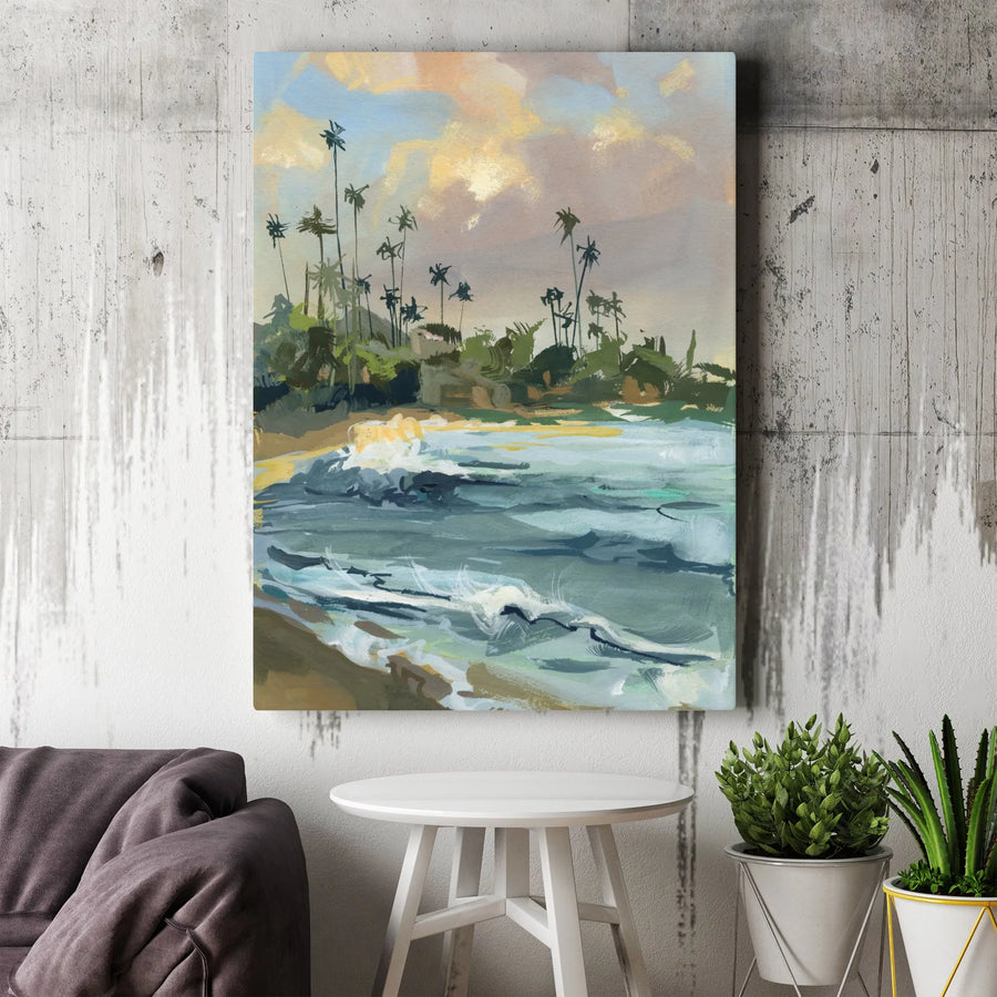 West Coast Landscape Vertical Canvas | Abstract Ocean Painting Wall Art | Premium 1.25" Thick Profile | Modern Coastal Home Decor Gift