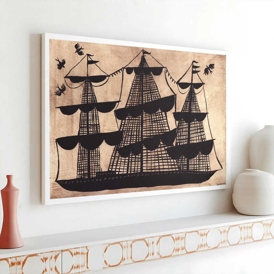 Tall Ship Silhouette Wall Art | Nautical Sailing Boat Canvas Print | Premium Gallery Wrap Decor | Coastal Home Office Gift