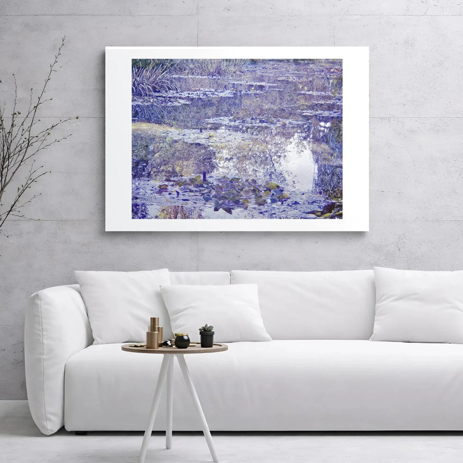 Impressionist Water Lily Pond Canvas | Blue Botanical Pond Reflections Art | Premium Gallery Wrap Stretched Print | Serene Nature Home Decor Gift