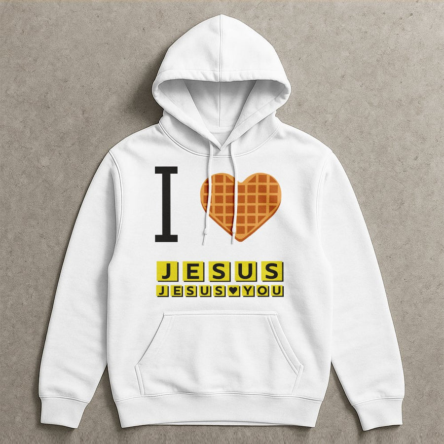 I Love Jesus Waffle Hoodie | Christian Faith Graphic Apparel | Premium Cotton-Blend Pullover | Religious Gift for Men and Women