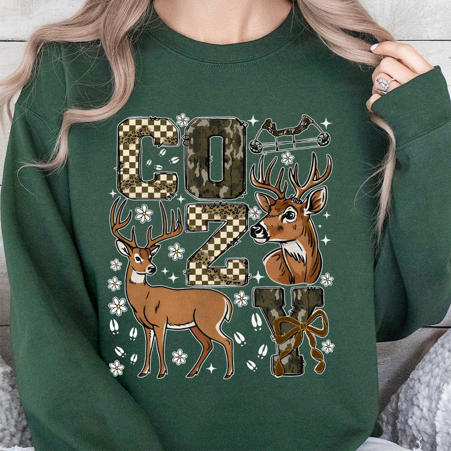 Cozy Season Deer Sweatshirt | Camo Hunting Aesthetic Graphic | Soft Cotton-Poly Blend | Premium Fall Wildlife Gift for Outdoor Lovers