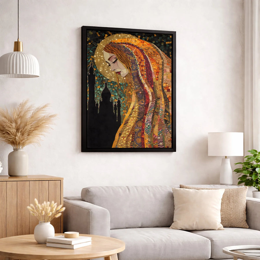 Virgin Mary Canvas Wall Art | Mosaic Style Religious Portrait | Premium Fade-Resistant Gallery Wrap | Spiritual Home Decor Gift