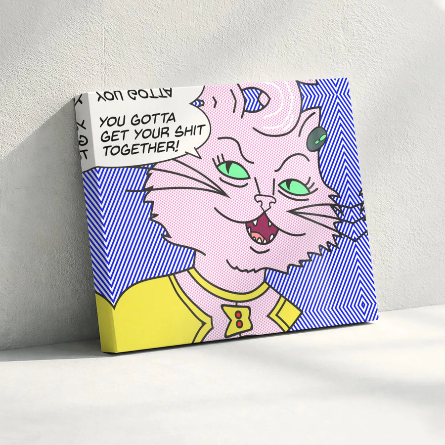 Pink Cat Pop Art Canvas Wall Decor | Funny Motivational Quote Print | Premium 1.25-Inch Gallery Wrap | Quirky Office or Home Gift