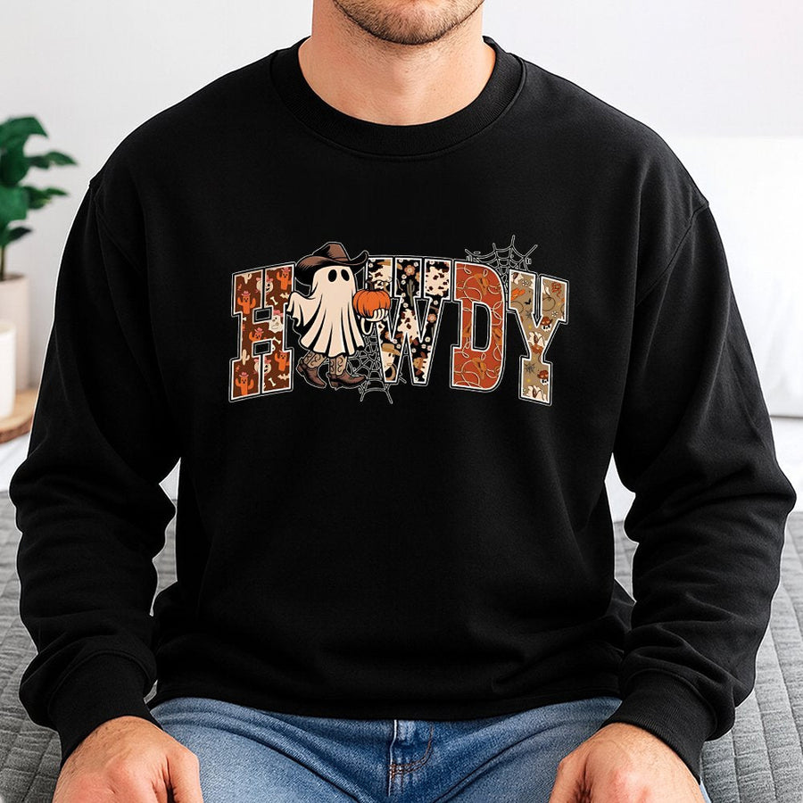 Howdy Ghost Sweatshirt | Western Cowboy Pumpkin Fall Graphic | Premium Cotton Blend | Spooky Season Halloween Gift for Women and Men