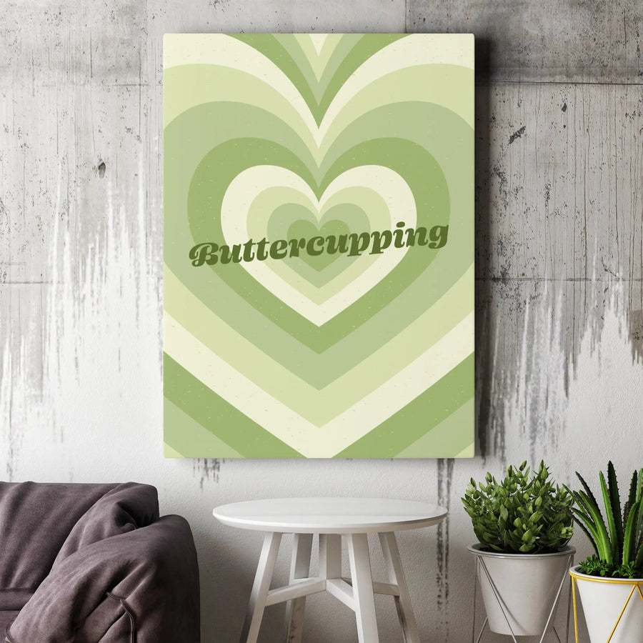 Retro Green Heart Canvas Wall Art | Y2K Aesthetic Concentric Hearts | Premium 1.25 Inch Gallery Wrap | Modern Home Decor Gift
