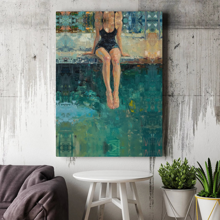 Woman At The Pool Canvas Art | Impressionist Swimming Woman Wall Decor | 1.25-Inch Gallery Wrap Print | Premium Modern Home Office Gift