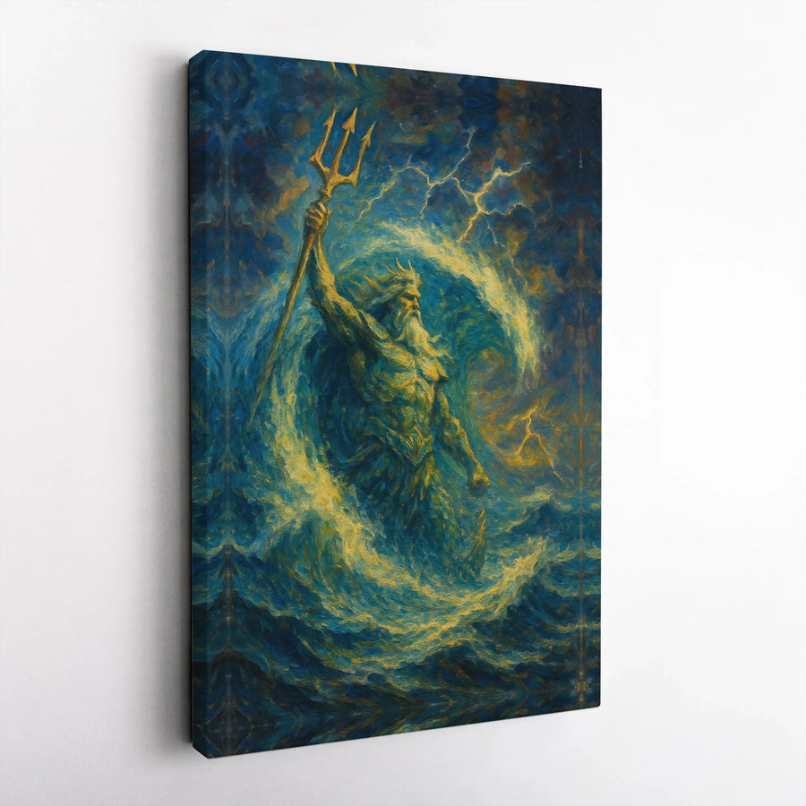Poseidon Canvas Wall Art | Greek God of the Sea with Trident | Premium Fade-Resistant Print | Mythology Home Decor Gift