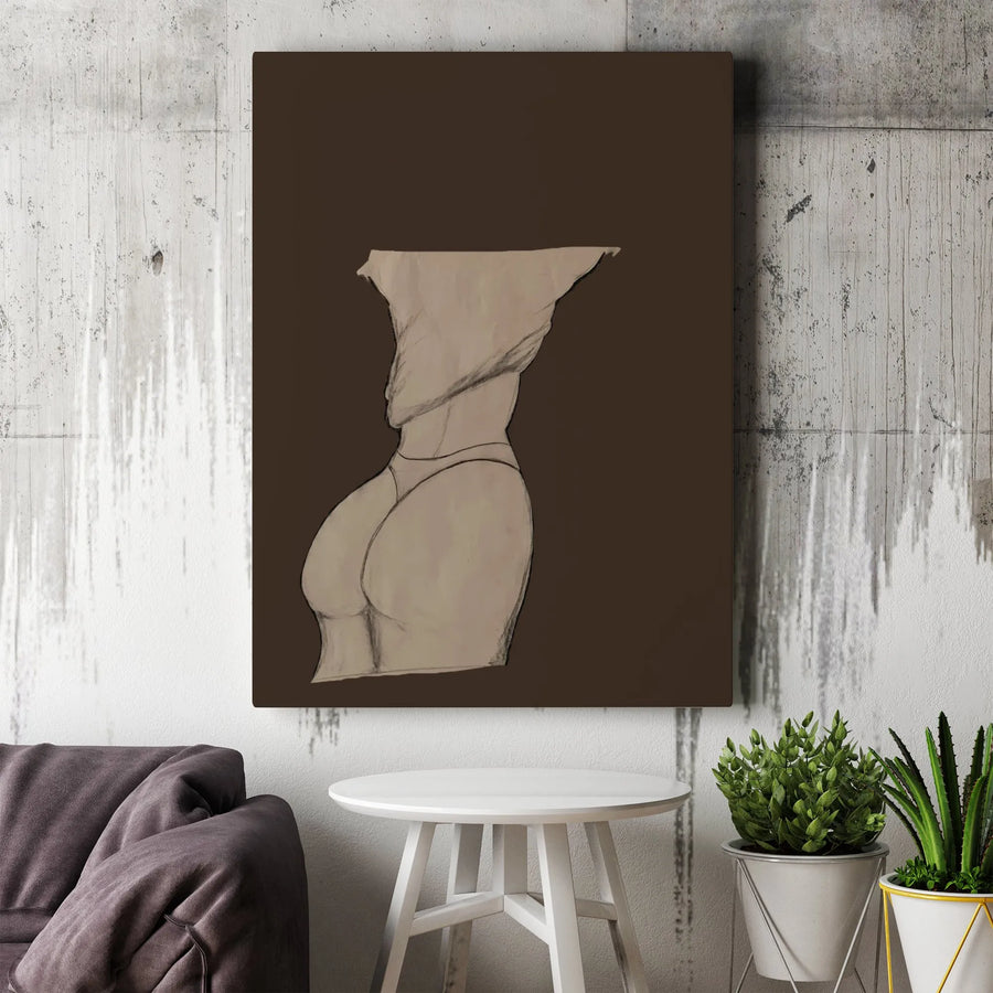 Female Figure Line Art Canvas | Abstract Woman Torso Sketch Print | Premium Stretched Matte Canvas | Modern Bedroom Decor Gift