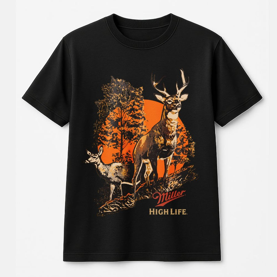 Vintage Miller High Life Deer T-Shirt Retro Beer Ad Wildlife Scene,Classic Americana Hunting T-Shirt With Buck