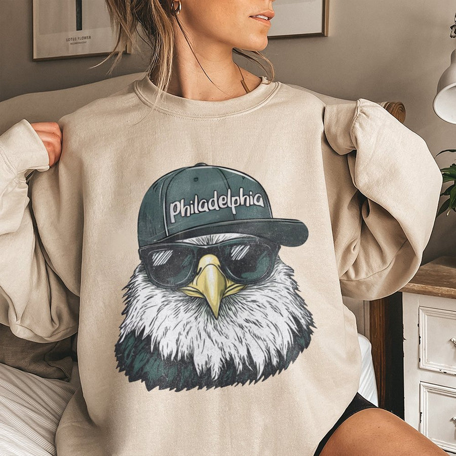 Philadelphia Bald Eagle Wearing Sunglasses And Baseball Cap Sweatshirt