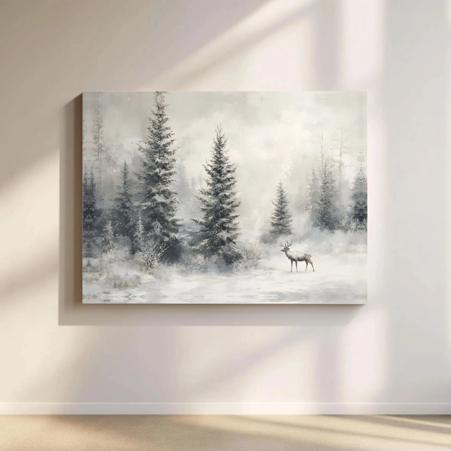 Winter Forest Wall Art | Snowy Deer Landscape Canvas Print | Premium Gallery Wrapped Decor | Modern Nature Gift for Home and Office