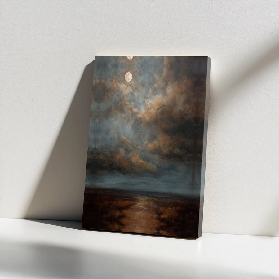 Moody Landscape Canvas Wall Art | Vintage Moonlit Seascape Painting | Premium Gallery Wrapped Canvas | Dark Academia Home Decor Gift