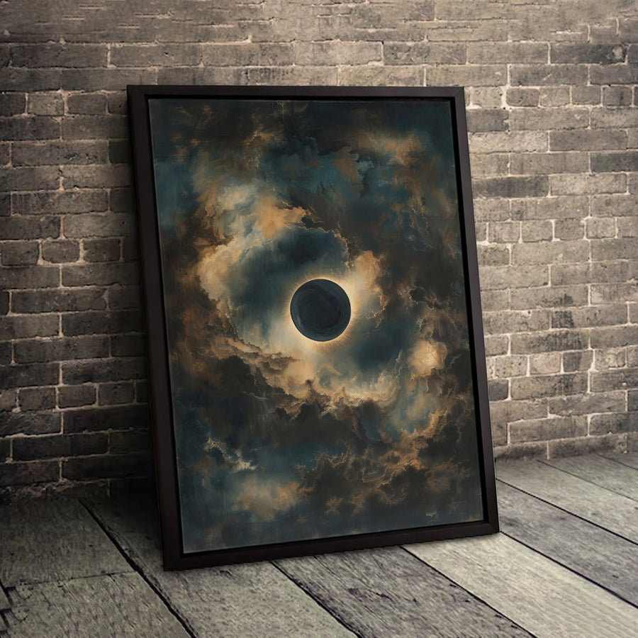 Solar Eclipse Wall Art | Abstract Cosmic Clouds Canvas Print | 1.25 Inch Gallery Wrapped Frame | Modern Space Home Decor Gift