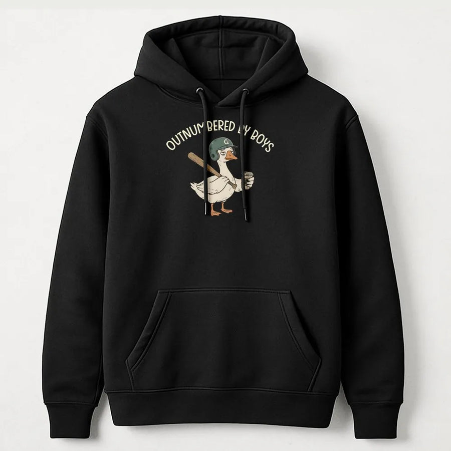 Outnumbered By Boys Hoodie | Funny Goose Baseball Graphic | Soft Unisex Crewneck | Unique Gift for Sports Mom, Boy Mom Life Apparel