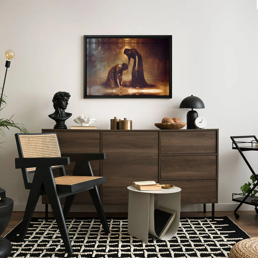 Jesus Washing Disciples Feet Canvas Art | Biblical Servanthood Painting | Gallery Quality Premium Print | Religious Home Decor Gift