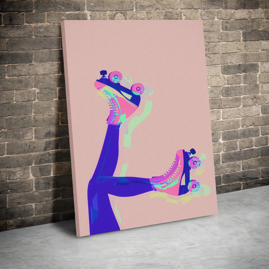 Roller Skate Pop Art Canvas | Vibrant Retro Skating Illustration | Gallery-Quality 1.25" Profile | Aesthetic Wall Decor For Roller Disco Fans