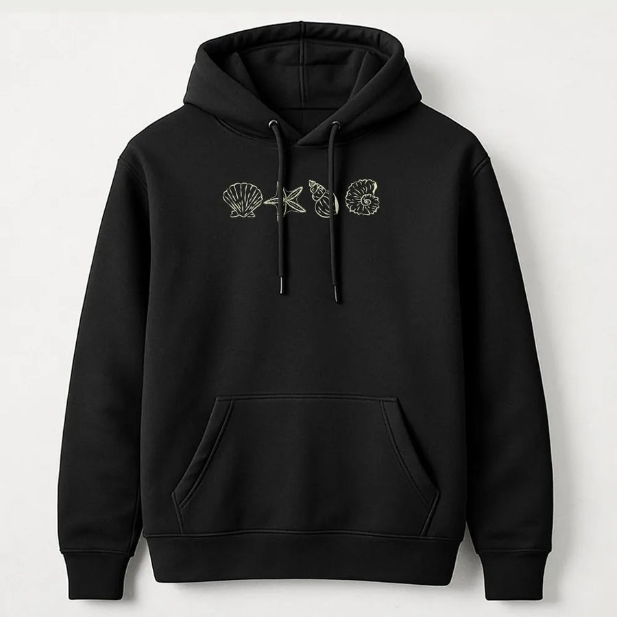 Coastal Seashell Hoodie | Minimalist Beach Graphic Line Art | Premium Cotton-Blend Sweatshirt | Gift for Ocean Lovers