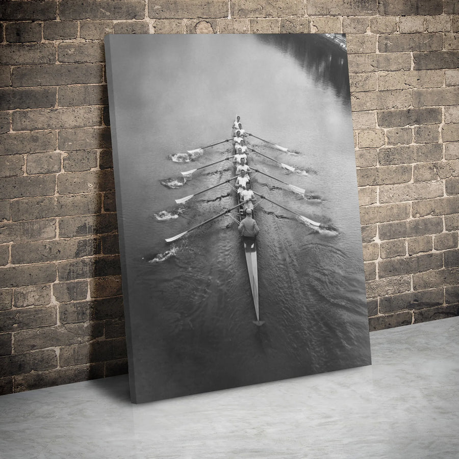 Vintage Rowing Team Canvas | Black and White Crew Scull Art | Premium 1.25-Inch Gallery Wrap | Gift for Rowers and Sports Enthusiasts
