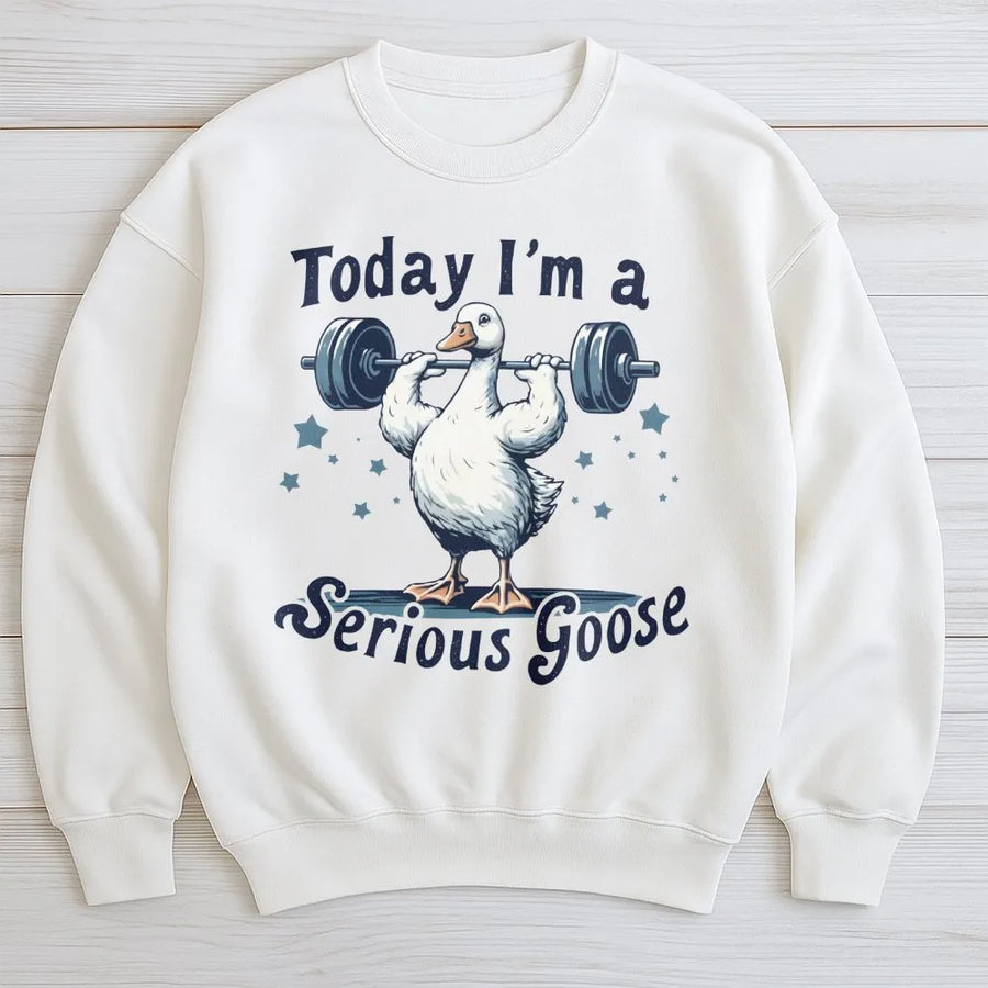 Serious Goose Gym Sweatshirt | Funny Weightlifting Duck Graphic | Premium Cotton Blend | Humorous Fitness Gift for Men and Women