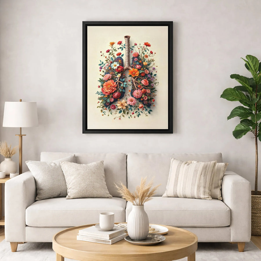 Floral Human Lungs Canvas Wall Art | Botanical Anatomy Illustration | Premium Fade-Resistant Gallery Wrap | Unique Doctor Gift Or Medical Office Decor